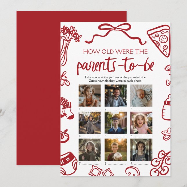 Italian Hand Drawn How Old Were The Parents Game Invitation (Front/Back)