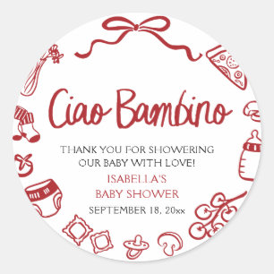 Italian Hand Drawn Pizza Ciao Bambino Baby Shower Classic Round Sticker