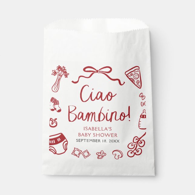 Italian Hand Drawn Pizza Ciao Bambino Baby Shower Favour Bags (Front)
