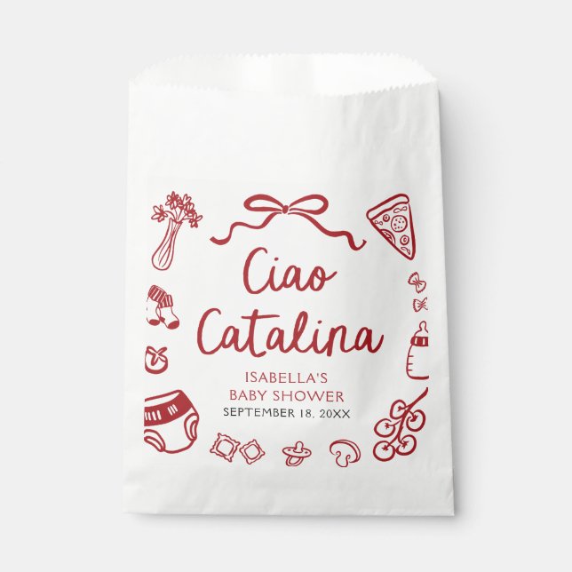 Italian Hand Drawn Pizza Ciao Bambino Baby Shower Favour Bags (Front)