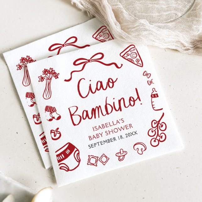 Italian Hand Drawn Pizza Ciao Bambino Baby Shower Napkin (Italian Hand Drawn Pizza Ciao Bambino Baby Shower Napkins)