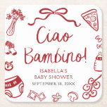 Italian Hand Drawn Pizza Ciao Bambino Baby Shower Square Paper Coaster<br><div class="desc">🍕✨ Add a touch of rustic Italian charm to your tables with our Italian Hand Drawn Pizza Ciao Bambino Baby Shower Square Paper Coasters! Designed with whimsical hand-sketched pizzas, olive branches, and playful doodles, these coasters are both practical and stylish. Perfect for protecting surfaces while tying together your Ciao Bambino,...</div>