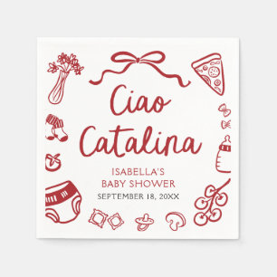 Italian Hand Drawn Pizza Ciao Catalina Baby Shower Napkin