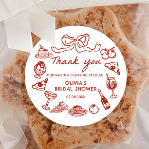 Italian Hand Drawn Pizza Pasta Bridal Shower Classic Round Sticker