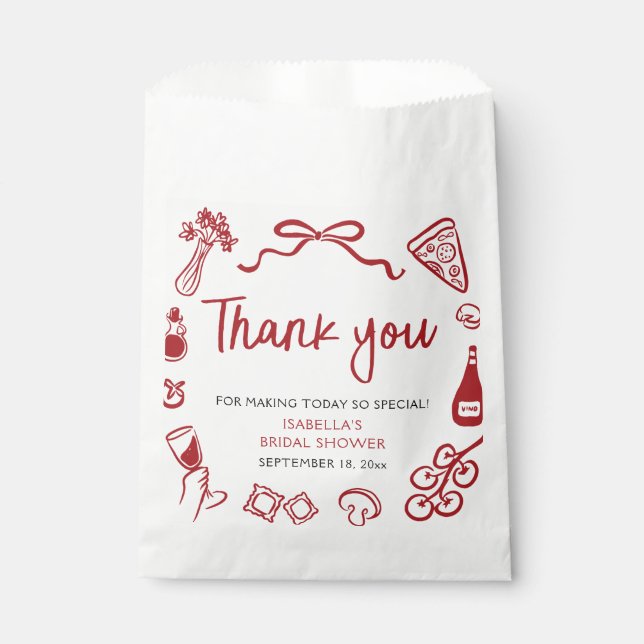 Italian Hand Drawn Pizza Thank you Bridal Shower Favour Bags (Front)
