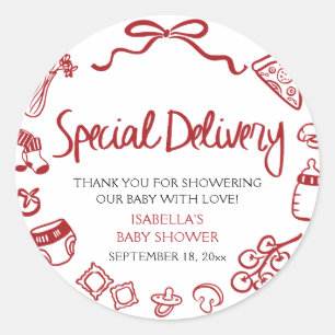 Italian Hand Drawn Special Delivery Baby Shower Classic Round Sticker