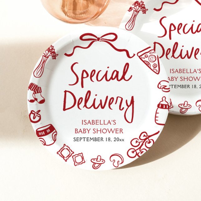 Italian Hand Drawn Special Delivery Baby Shower Paper Plate (Italian Hand Drawn Special Delivery Baby Shower Paper Plates)