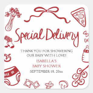 Italian Hand Drawn Special Delivery Baby Shower Square Sticker