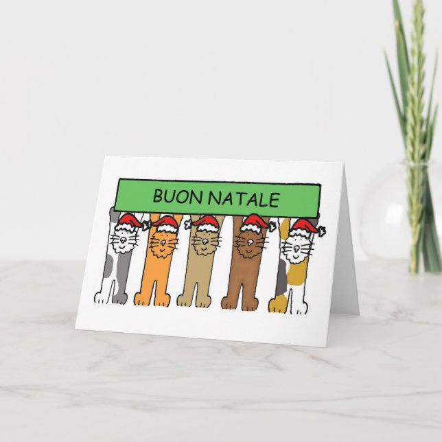 Italian Happy Christmas Cats Buon Natale Holiday Card (Front)