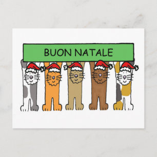Italian Happy Christmas Cats Buon Natale Holiday Postcard