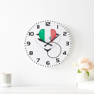Italian Heart with Stethoscope Healthcare Large Clock