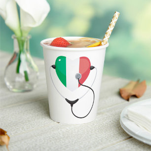 Italian Heart with Stethoscope Healthcare Paper Cups