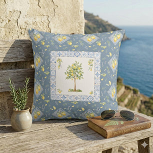 Italian Heritage Riviera Art Watercolor Lemon Cushion