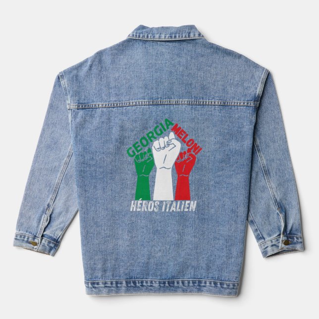 Italian Heroes Georgia Meloni Héros Italien  Denim Jacket (Back)