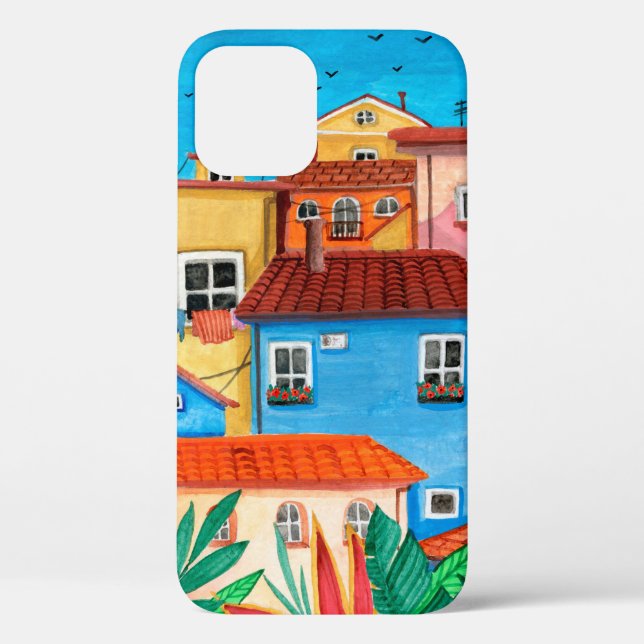 Italian houses. Gouache hand drawn Case-Mate iPhone Case (Back)