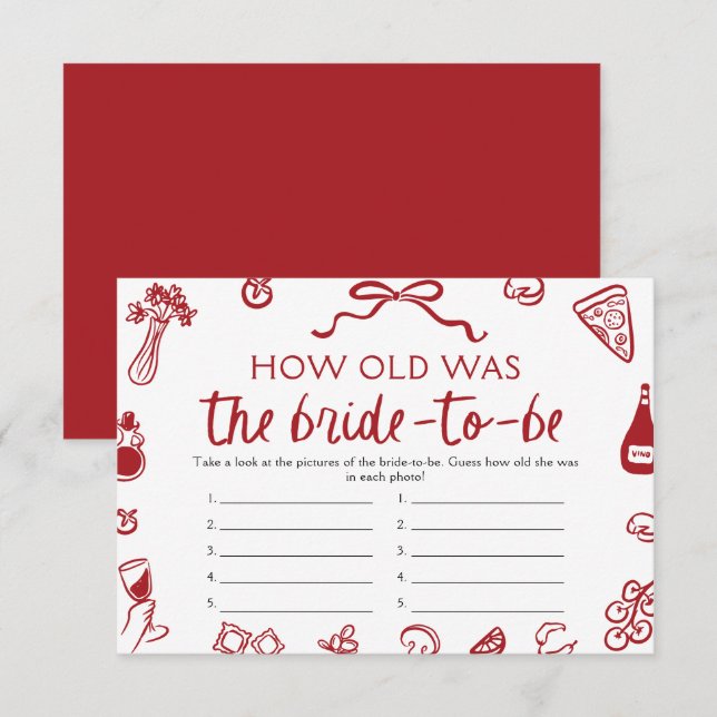 Italian How Old Was The Bride Bridal Shower Game Invitation (Front/Back)