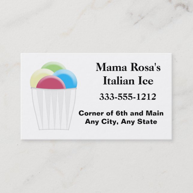 Italian Ice Vendor or Shop Business Card (Front)