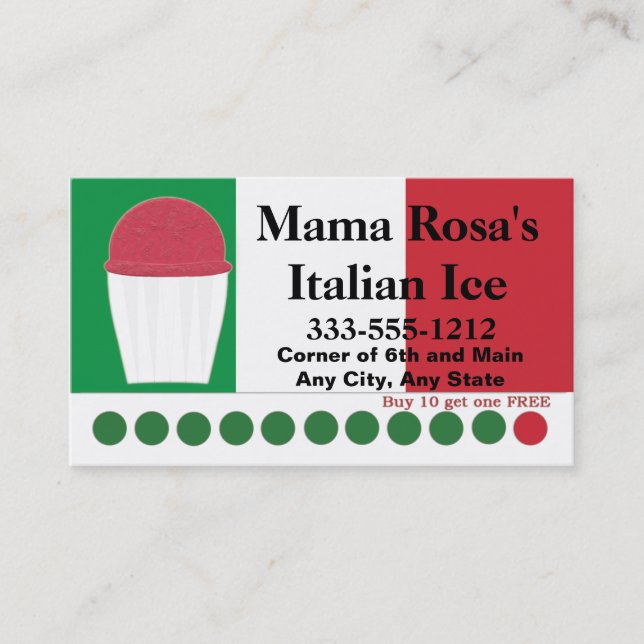 Italian Ice Vendor or Shop with Flag colours Loyalty Card (Front)