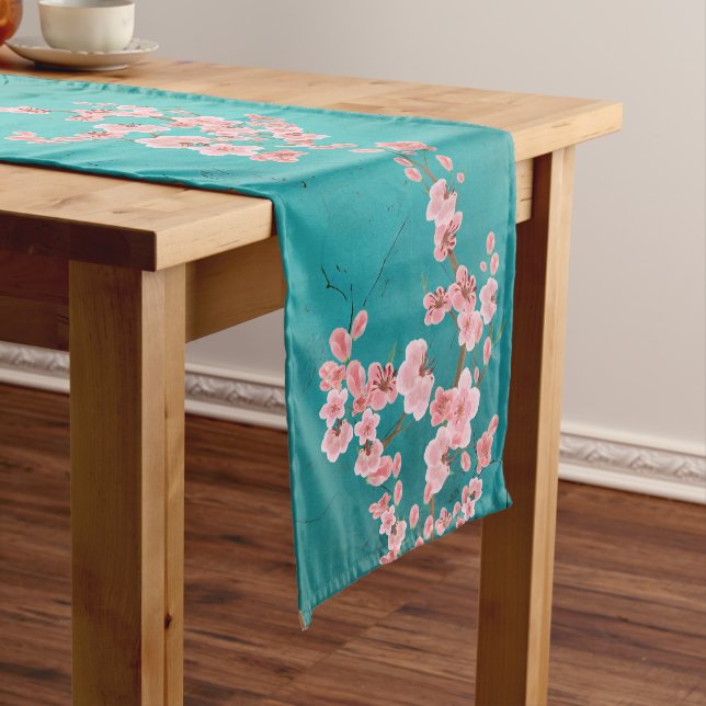 Italian-Inspired Cherry Blossom Green  Long Table Runner (In Situ)