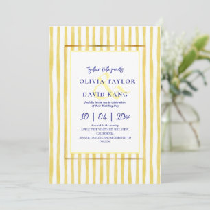Italian Inspired Citrus Yellow Pinstripes Wedding Invitation