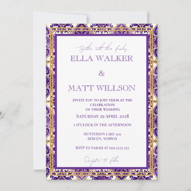 Italian Inspired Purple Spring Wedding Tiles Invitation (Front)