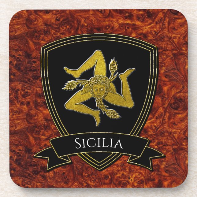 Italian Inspired Trinacria and Shield Coaster (Front)