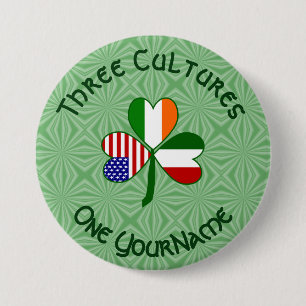 Italian Irish American Flags Shamrock Your Name 7.5 Cm Round Badge