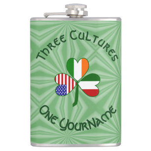 Italian Irish American Flags Shamrock Your Name Hip Flask