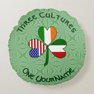 Italian Irish American Shamrock Flag Personalised Round Cushion