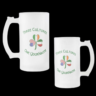 Italian Irish American Shamrock Personalised Frosted Glass Beer Mug