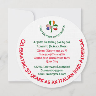 Italian Irish USA Shamrock Personalised Birthday  Invitation