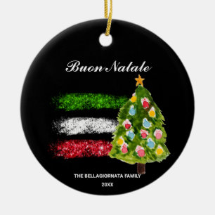 *~* Italian Italy Abstract Flag Buon Natale Photo  Ceramic Tree Decoration