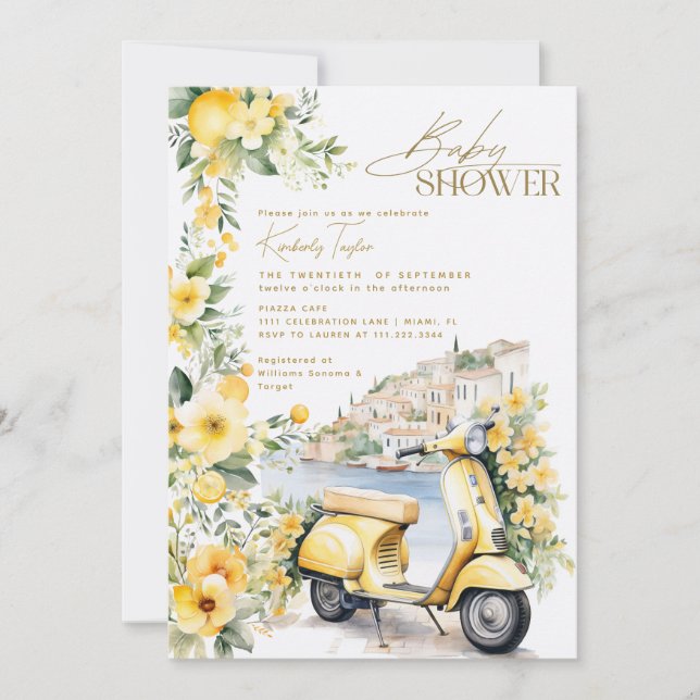 Italian Italy Positano Amalfi Vespa Baby Shower Invitation (Front)
