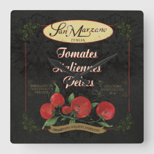Italian Kitchen Clock, Retro Tomatoes Label Square Wall Clock