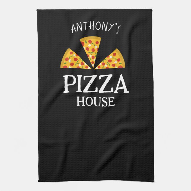 Italian kitchen custom name pizza house pizzeria tea towel (Vertical)