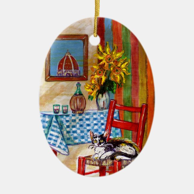 ITALIAN KITCHEN IN FLORENCE Red Ruby Ceramic Tree Decoration (Front)