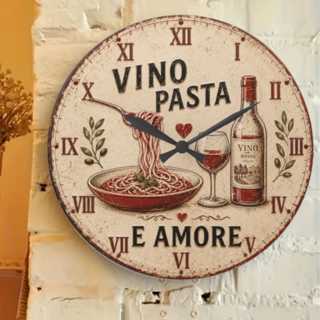 Italian Kitchen Rustic Wine & Pasta Farmhouse Large Clock (Creator Uploaded)