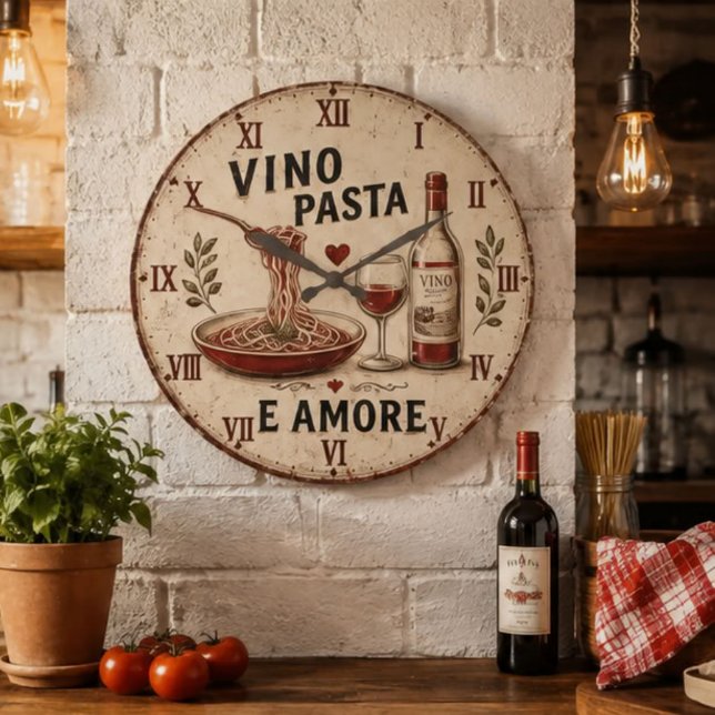 Italian Kitchen Rustic Wine & Pasta Farmhouse Large Clock (Creator Uploaded)