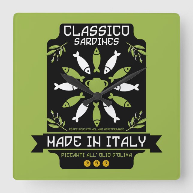 Italian Kitchen Square Wall Clock (Front)