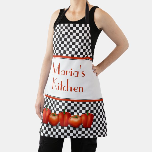 Italian Kitchen Tomatos Peppers Chequered Apron (Insitu)