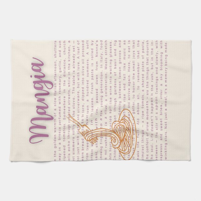 Italian Kitchen Wall Art | “Mangia” Food Quote  Tea Towel (Horizontal)