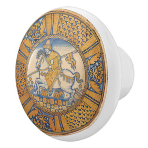 Italian Knight Horseback Vintage Art Ceramic Knob