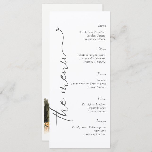 Italian Lake Como Italy Wedding Menu (Front/Back)