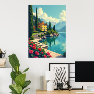 Italian Lake Como Villa Landscape Art Poster
