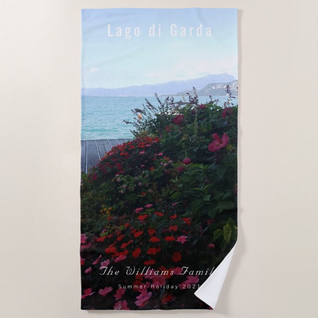 Italian Lake Lago di Garda Floral Photography Beach Towel (Front)
