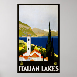 Italian Lakes Italy vintage travel poster