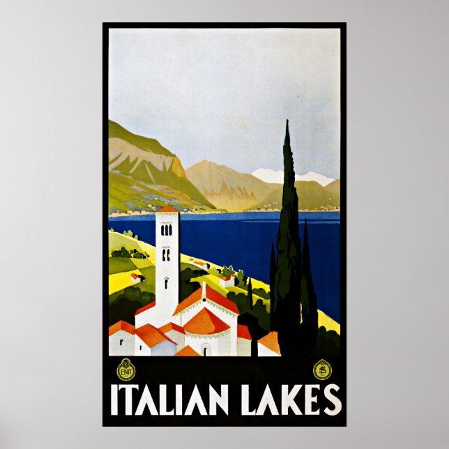 Italian Lakes Italy Vintage Travel Poster (Front)