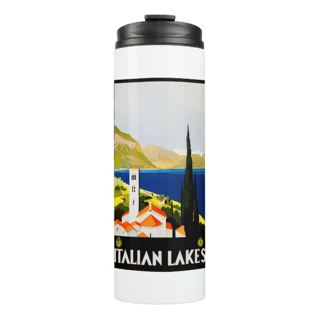 Italian lakes travel poster thermal tumbler (Front)