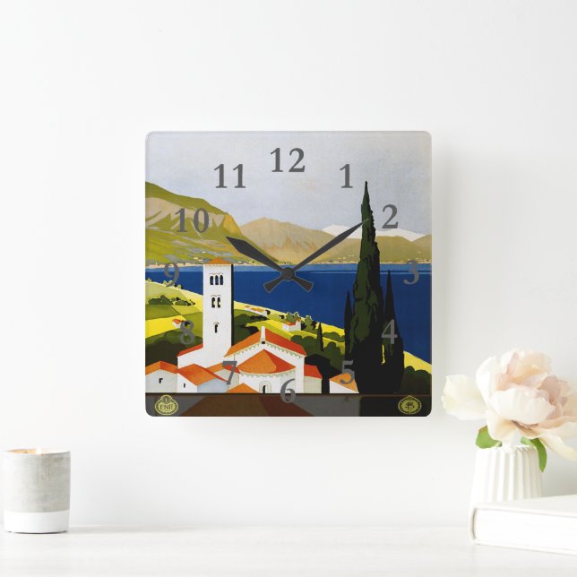 Italian Lakes Vintage Travel Italy Square Wall Clock (Home)