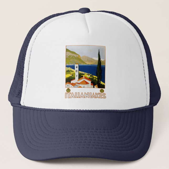 Italian Lakes Vintage Travel Italy Trucker Hat (Front)